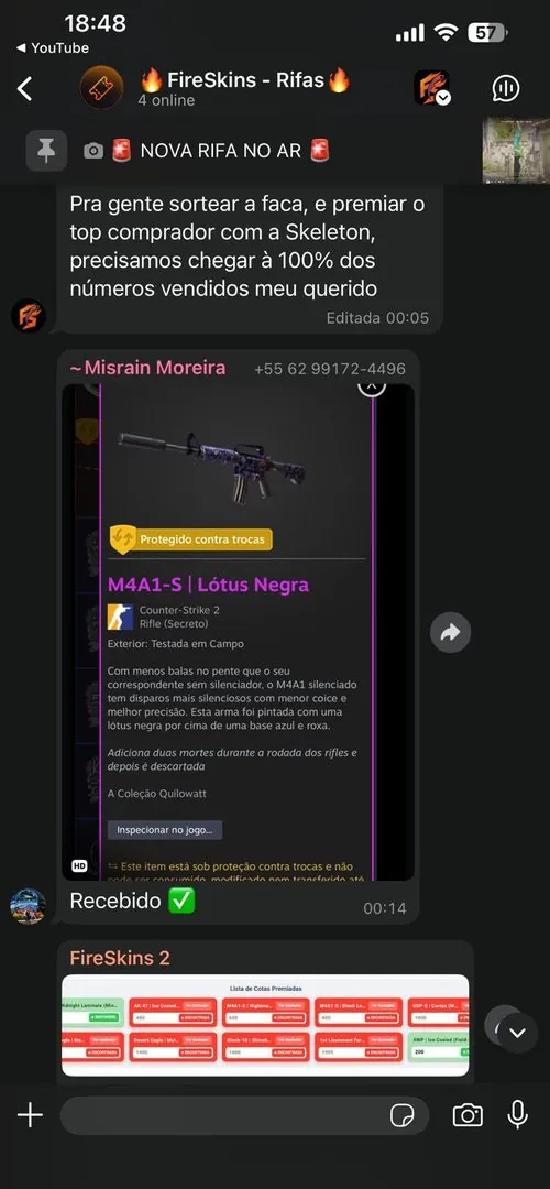 Cliente do grupo Fire Skins recebeu a skin M4A1-S Lótus Negra no CS2