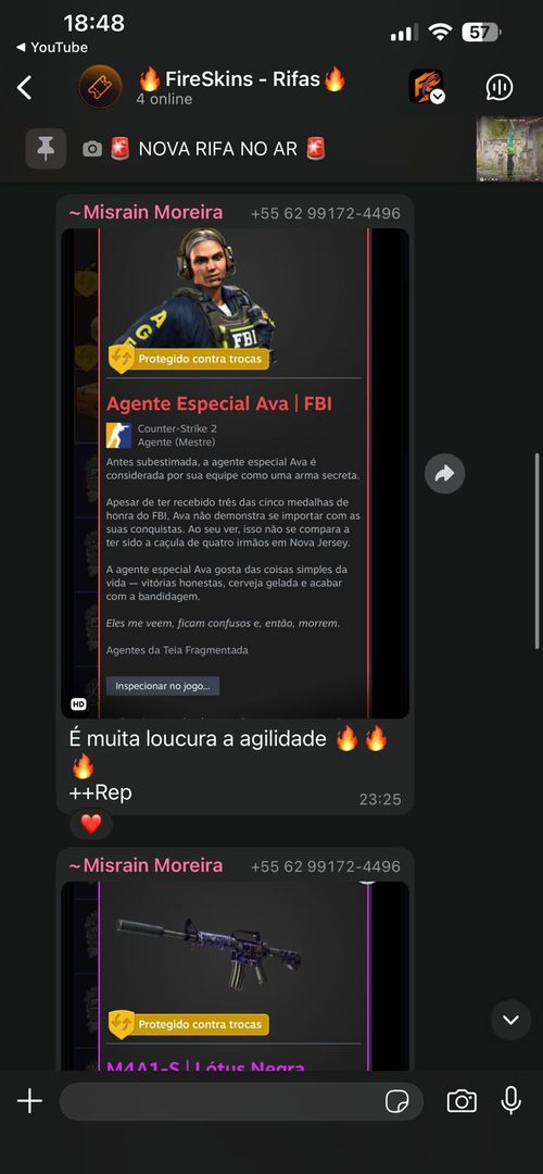 Feedback real de ganhador de skin de CS2 no grupo Fire Skins