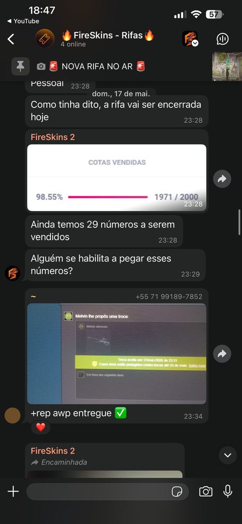 Depoimento real do grupo de rifas Fire Skins